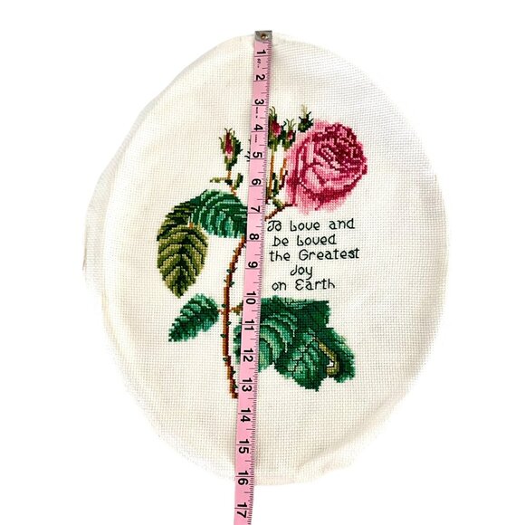 Handmade Finished Cross Stitch Rose Pattern Wall Art Floral Cottagecore 13 x 16 - Picture 3 of 5